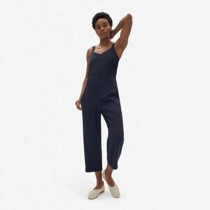 EVERLANE Japanese GoWeave Slip Cropped Jumpsuit - Navy Size 4‎ Zipper Close